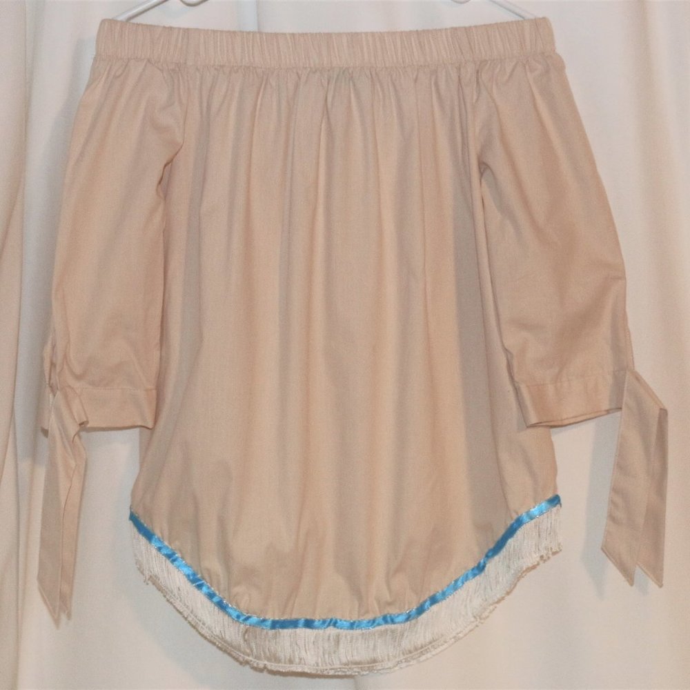 Revamped Premium Collection 100%Cotton Bardot 3/4 Sm Tunic Fringes Ribbon Hebrew